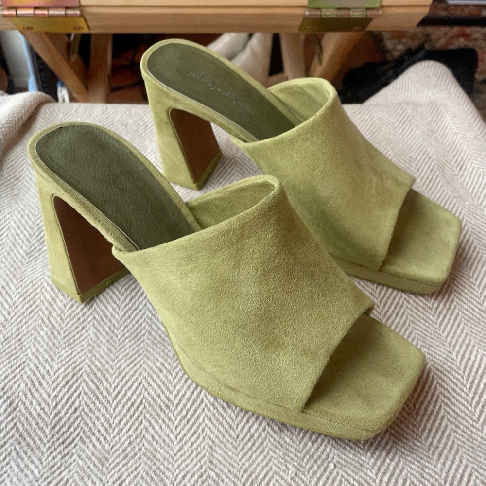 Jeffery Campbell Caviar Platform Slide Sandal Green Suede Size 7